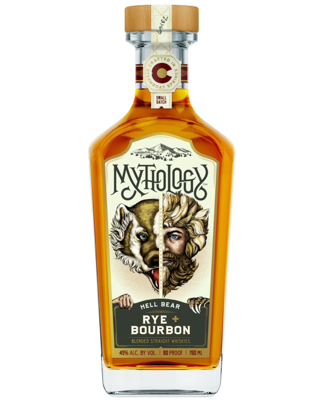 A bottle of Mythology Hell Bear Rye +Bourbon. 